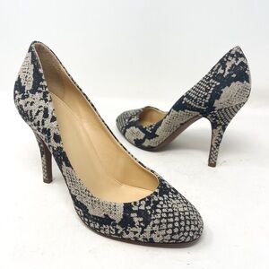 J. Crew Mona Snakeskin Linen Fabric Textile Round Toe Pumps Heels Womens Shoes 7
